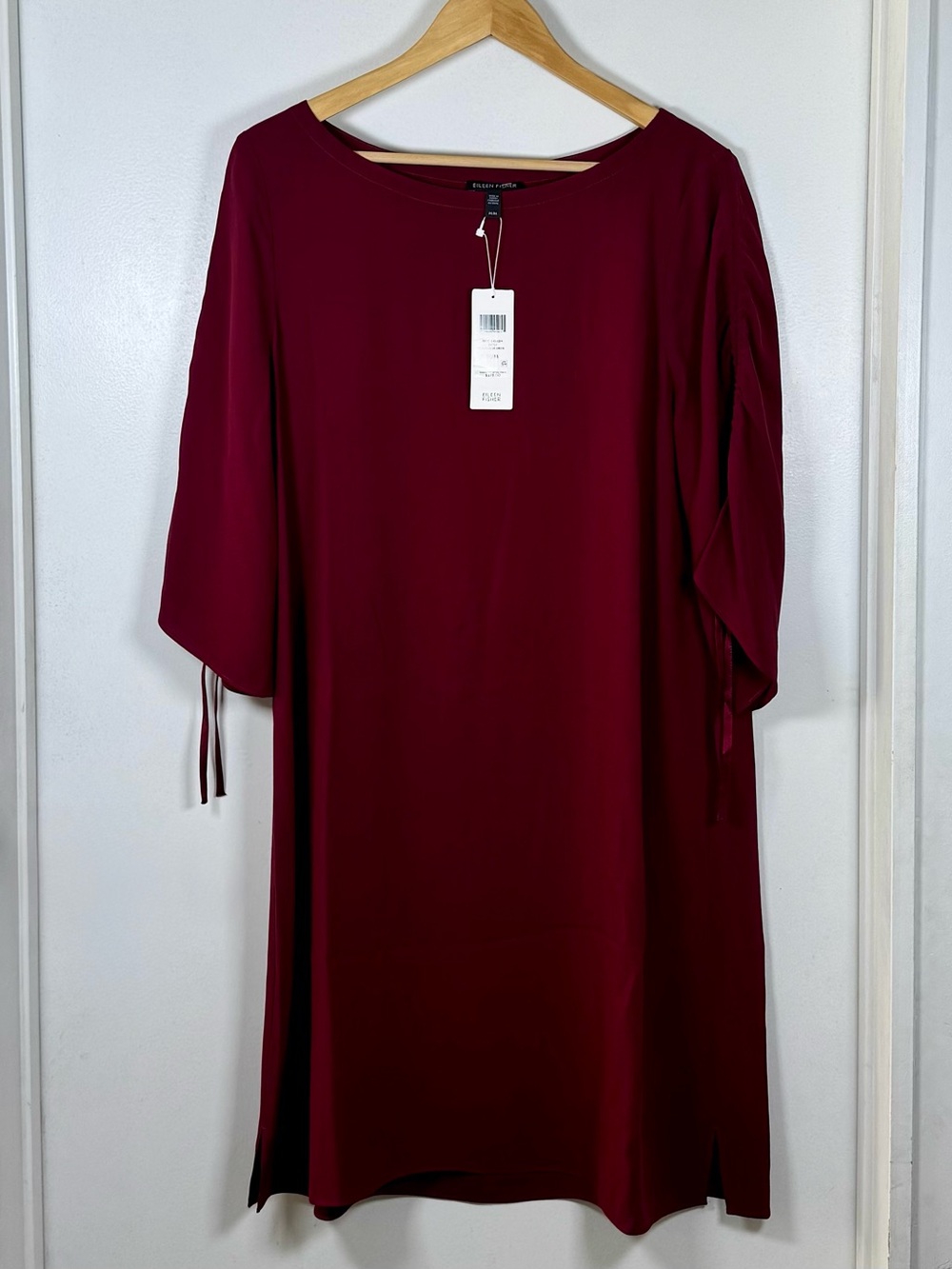 Eileen Fisher 100 % Silk Bateau Neck Shift Dress tulip Pink Women’s Medium NEW